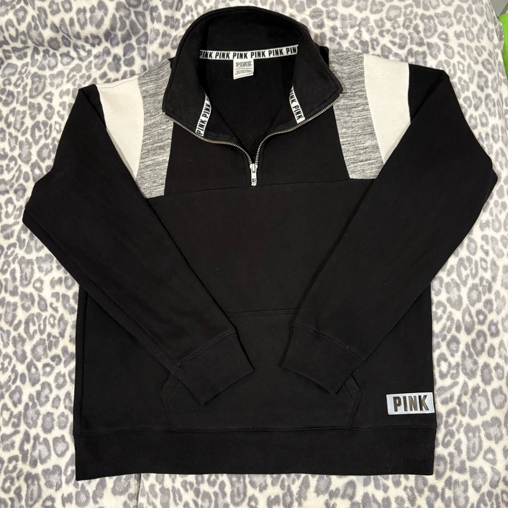 Victoria's Secret PINK Black and White Quarter Zip-Up Sweater